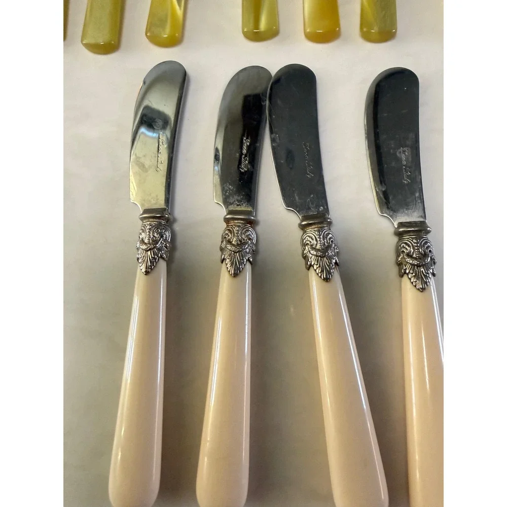 Emo‎ Italy Faux Horn Flatware Set Appetizer Forks Butter Spreaders Vintage